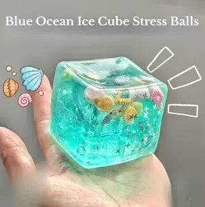 Summer Vibes Jelly Squishy Cube, Transparent Glitter Stress Ball, Slow Rising Fidget Toy for Anxiety & Summer